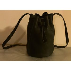 Baggu Black Leather Bucket Bag Made In USA